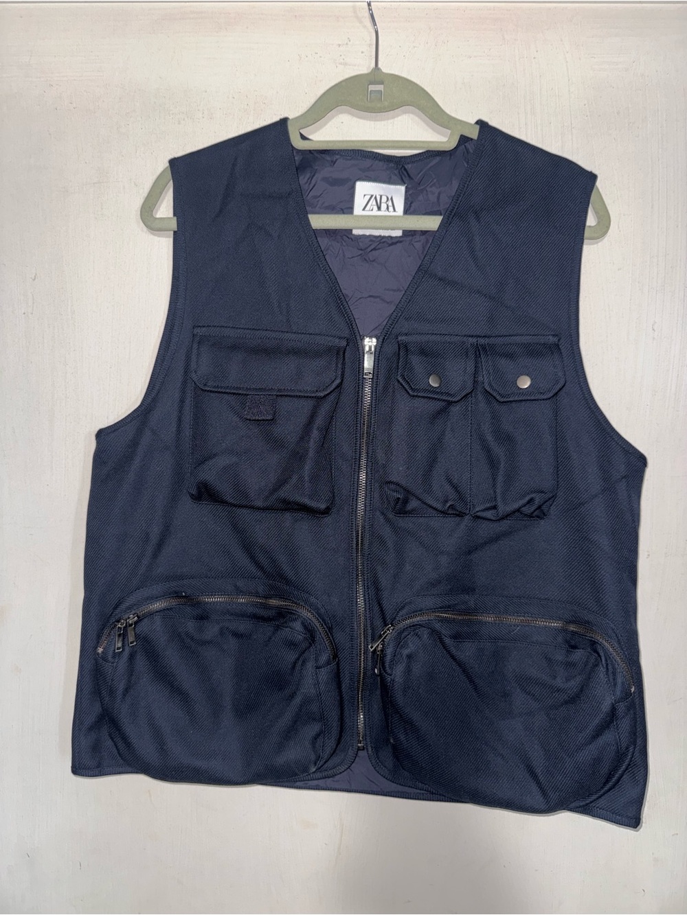Zara Navy Multi-Pocket Utility Vest